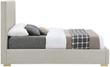 Crosby Mid Century Modern Bed with Elegant Linen Upholstery and Stylish Gold & Chrome Legs