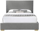 Crosby Mid Century Modern Bed with Elegant Linen Upholstery and Stylish Gold & Chrome Legs