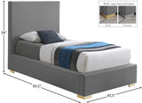 Crosby Mid Century Modern Bed with Elegant Linen Upholstery and Stylish Gold & Chrome Legs