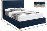 Crosby Mid Century Modern Bed with Elegant Linen Upholstery and Stylish Gold & Chrome Legs