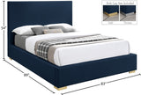 Crosby Mid Century Modern Bed with Elegant Linen Upholstery and Stylish Gold & Chrome Legs