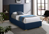Crosby Mid Century Modern Bed with Elegant Linen Upholstery and Stylish Gold & Chrome Legs
