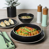 Gibson Home Dinah 16 Piece Double Bowl Stoneware Embossed Speckled Dinnerware Set - Matte Black, White, or Sage Green