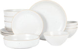 Gibson Home Dinah 16 Piece Double Bowl Stoneware Embossed Speckled Dinnerware Set - Matte Black, White, or Sage Green