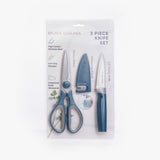 3 Piece Kitchen Knife Set - Paring Knife, Blade Guard with Built in Sharpener, and Multi Purpose Shears