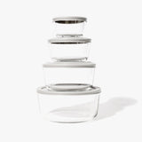 8 Piece Set (4 Containers + 4 Lids) Round Nesting Glass Storage Containers, Blue