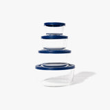 8 Piece Set (4 Containers + 4 Lids) Round Nesting Glass Storage Containers, White