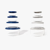 16 Piece Set (8 Containers + 8 Lids) Round Nesting Glass Storage Containers, Blue