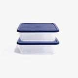 4 Piece Set (2 Containers + 2 Lids) 11 Cup Rectangular Glass Storage Containers, White