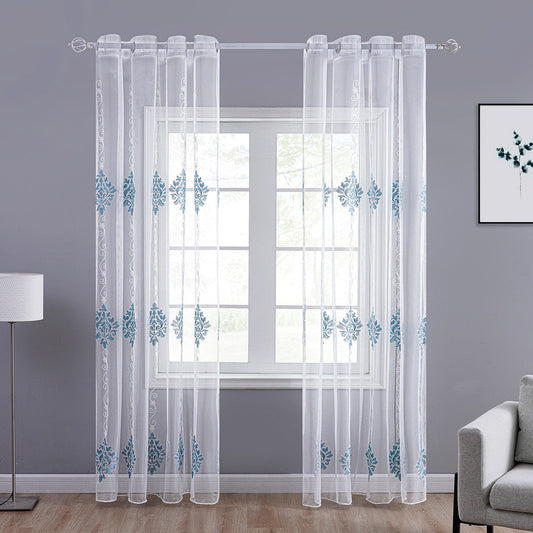 Kseniya - Sheer Curtain Panel - Blue on White