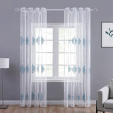 Kseniya - Sheer Curtain Panel - Blue on White