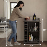 Tuhome Dukat Bar Cart with Two Shelves, Six Built-In Wine Racks, Four Casters, Modern Storage Solution for Kitchen or Dining Room