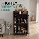 Tuhome Dukat Bar Cart with Two Shelves, Six Built-In Wine Racks, Four Casters, Modern Storage Solution for Kitchen or Dining Room