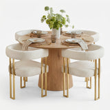 Dwen & Mia 46" Round Chenille Dining Table Set for 4 (5-Piece)