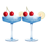 Ribbed Coupe Cocktail Glasses 8 oz | Set of 2 (Blue)