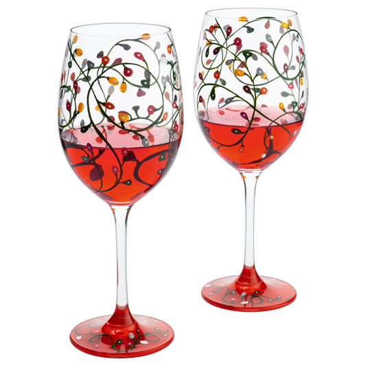 Stemmed Christmas Lights Wine Glasses Set of 2