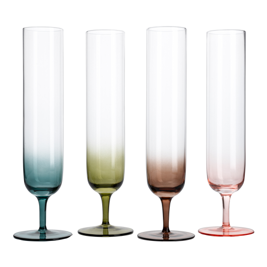 Multicolored Beautiful Champagne Flutes 10" Stemmed - 4 Set