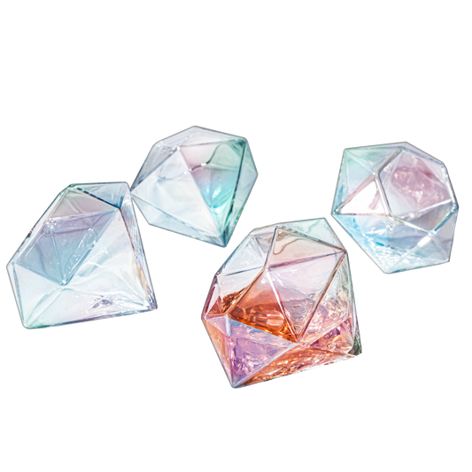 Set of 4 Diamond Whiskey & Wine Glasses 10oz (Iridescent)