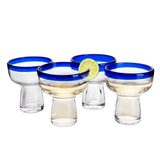 Mexican Hand Blown Blue Rim Margarita Glasses - Set of 4