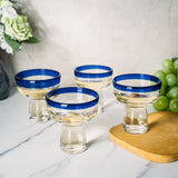 Mexican Hand Blown Blue Rim Margarita Glasses - Set of 4