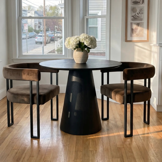 Dwen & Mia 35" Round Black & Velvet Set for 2 (3-Piece)