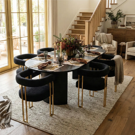 Dwen & Mia 79" Oval Chenille Dining Table Set for 6 (7-Piece)