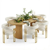 Dwen & Mia 79" Oval Chenille Dining Table Set for 6 (7-Piece)