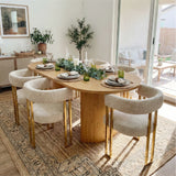 Dwen & Mia 79" Oval Chenille Dining Table Set for 6 (7-Piece)