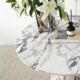 Dwen 35" Modern Faux Marble Round Pedestal Console Table