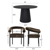 Dwen & New York 46" Round Black & Velvet Dining Table Set for 4 (5-Piece)