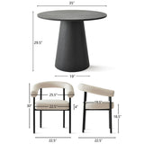 Dwen & New York 35" Round & Boucle Dining Table Set for 2 (3-Piece)