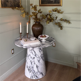 Dwen 35" Modern Faux Marble Round Pedestal Console Table