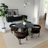 Dwen & Mia 46" Round Black & Velvet Dining Table Set for 4 (5-Piece)