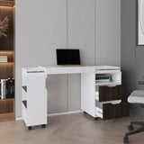 San Diego 54" Expandable Desk with Two Drawers, Seven Storage Shelves, Rolling Caster Base, Space-Saving Home Office Desk, Retractable Workstation for Study, Living Room or Small Spaces