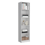 TUHOME Home XS Bookcase with Five-Tier Shelves and Slim Vertical Design Offering Compact Storage for Books, Decor and Keepsakes with Modern Open Display Style and Durable Engineered Wood Construction for Small-Space Living