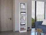 TUHOME Home XS Bookcase with Five-Tier Shelves and Slim Vertical Design Offering Compact Storage for Books, Decor and Keepsakes with Modern Open Display Style and Durable Engineered Wood Construction for Small-Space Living
