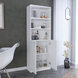 TUHOME Home 2-Door Bookcase with Dual Enclosed Shelves and Three Open Display Tiers Offering Modern Vertical Storage, Concealed Organization and Durable Engineered Wood Construction for Living Rooms, Offices and Bedrooms