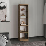 TUHOME Home XS Bookcase with Five-Tier Shelves and Slim Vertical Design Offering Compact Storage for Books, Decor and Keepsakes with Modern Open Display Style and Durable Engineered Wood Construction for Small-Space Living