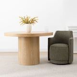 Elon & Yisa 47" Solid Oak Round Linen Pedestal Dining Table Set (5-Piece)