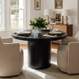 Elon & Yisa 47" Solid Oak Round Linen Pedestal Dining Table Set (5-Piece)