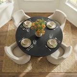 Elon & Yisa 47" Solid Oak Round Linen Pedestal Dining Table Set (5-Piece)