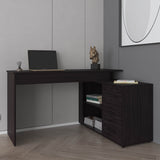 Upton L-Shape Home Office Desk, Modern Studio and Bedroom Study Table with Spacious Work Surface, Built-In Shelves and Drawers for Storage, Dark Wood Finish for Durability and Easy Maintenance