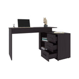 Upton L-Shape Home Office Desk, Modern Studio and Bedroom Study Table with Spacious Work Surface, Built-In Shelves and Drawers for Storage, Dark Wood Finish for Durability and Easy Maintenance