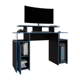 Keria 47" Wide 2-Tier Gamer Desk with Three Shelves, PC Tower Stand, Raised Monitor Shelf, Spacious Work Surface, Modern Desk for Gaming, Home Office, Work-from-home Setup