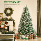 HOMCOM 6ft Unlit Snow-Dusted Full Fir Artificial Christmas Tree with Realistic Branches, 61 Pine Cones and 800 Tips