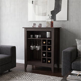 Essential Bar Cabinet with Open Display Shelf, Built-In Wine Rack Cubbies, Smooth-Glide Storage Drawer and Spacious Top Surface for Elegant Home Entertaining, Beverage Organization and Modern Bar.