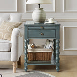 Ira 26" Tall Farmhouse Solid Wood End Table with Built-in Charging Outlets(Optional Types)