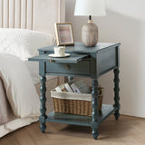 Ira 26" Tall Farmhouse Solid Wood End Table with Built-in Charging Outlets(Optional Types)
