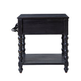 Ira 26" Tall Farmhouse Solid Wood End Table with Built-in Charging Outlets(Optional Types)