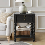 Ira 26" Tall Farmhouse Solid Wood End Table with Built-in Charging Outlets(Optional Types)